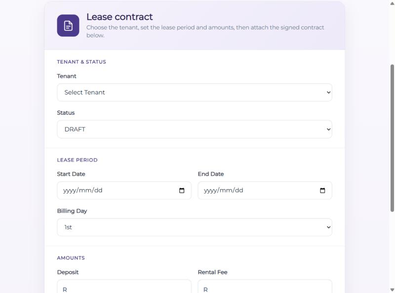 Lease contract form